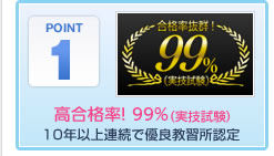 高合格率！ 99%（実技試験）平成23年度優良教習所認定