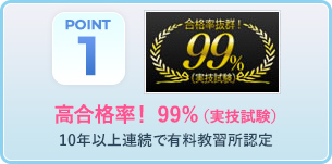 高合格率！ 99%（実技試験）平成23年度優良教習所認定